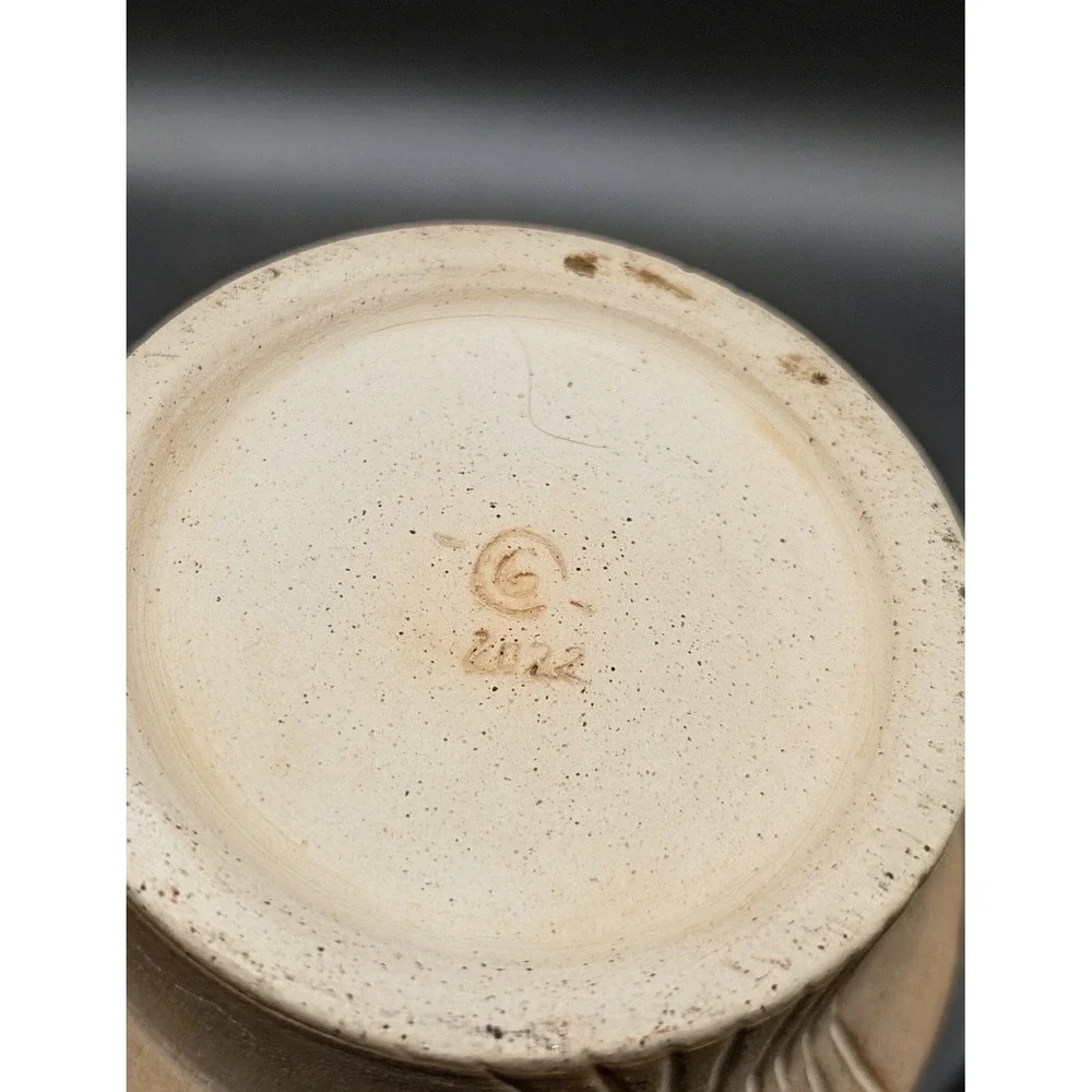 Signed Studio Pottery Brutalist Stoneware Vase Gray Sand Architectural 2022 7